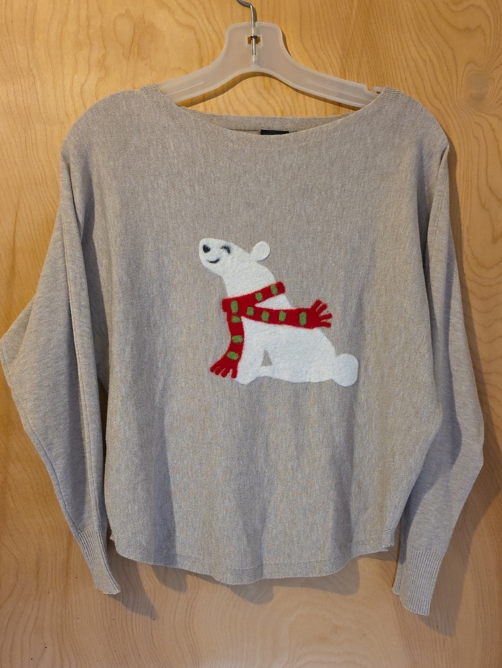 Aaeda Women's Light Mocha Sweater with Polar Bear W/red &green Scarf Size S